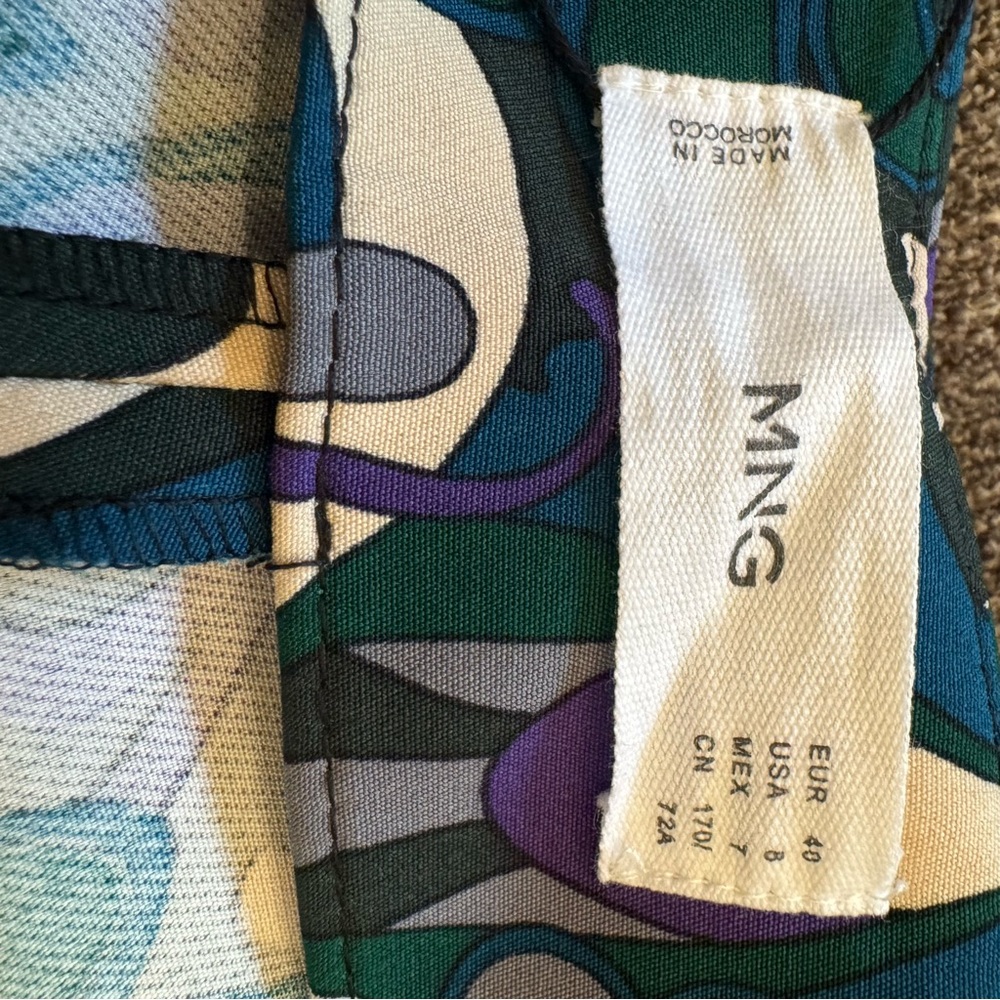 MNG Mango Pantalon 312 Hailey Straight Leg Trouser Pants in 70s Retro Print Sz 8 - Picture 9 of 14